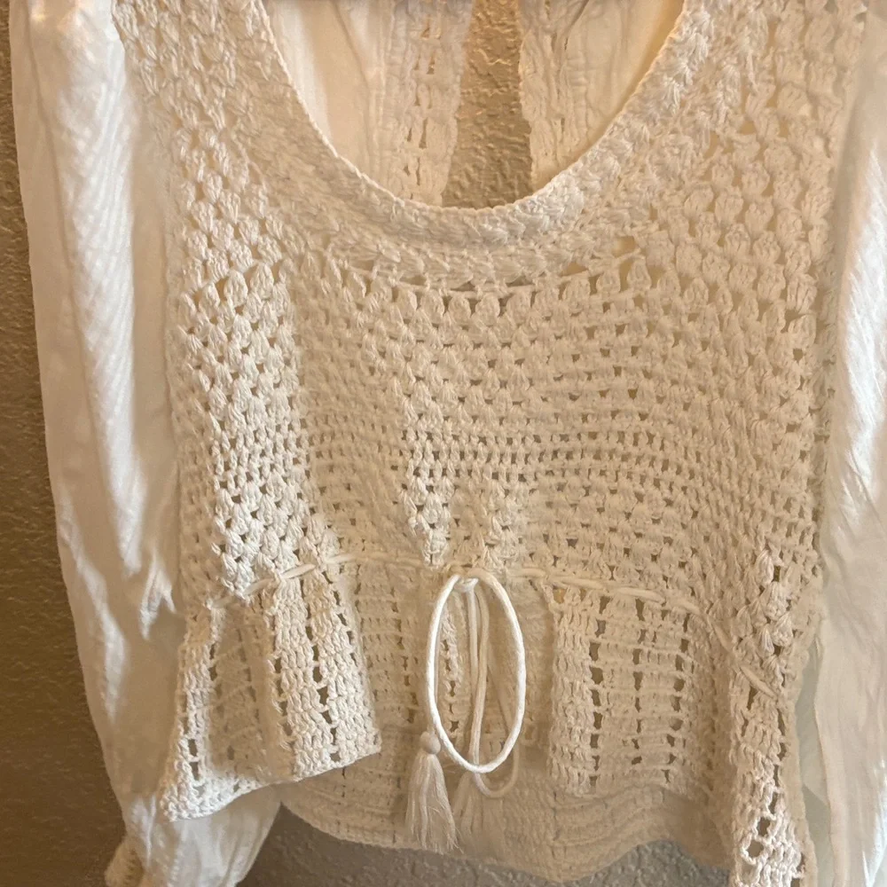 Free People White Crochet Peasant Blouse
